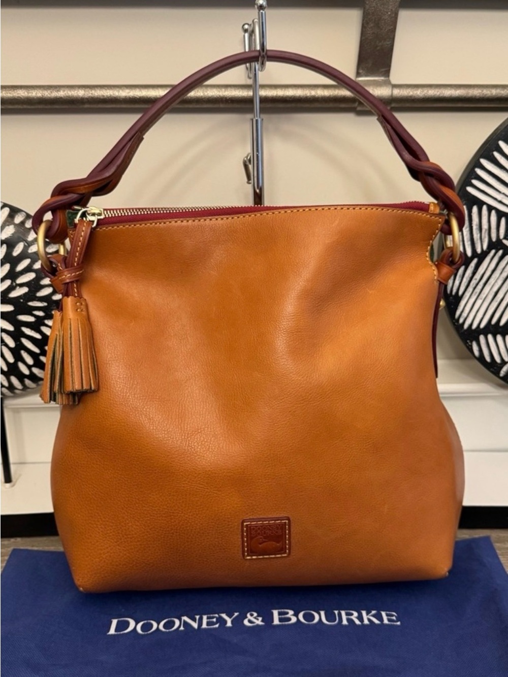 Dooney & Bourke Tan Leather Hobo Shoulder Bag with Tassel - Picture 2 of 15